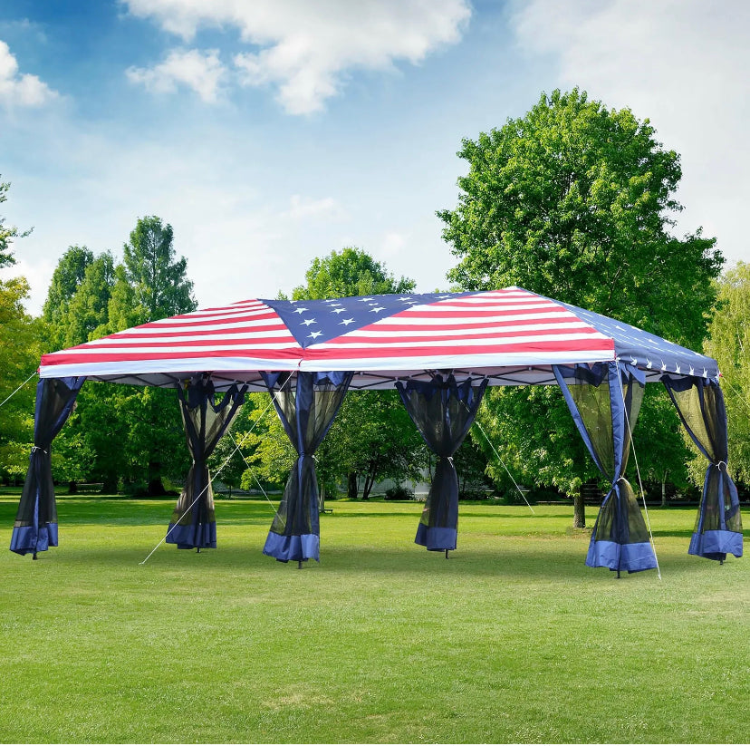 10x20ft Pop up Party Tent Gazebo Canopy Market Instant Shelter American Flag