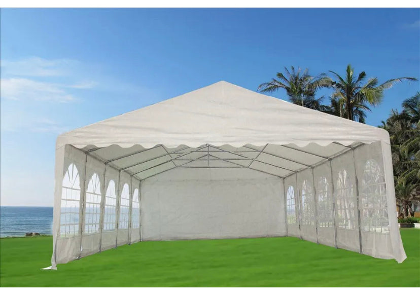 32' x 20' PE Party Tent - Heavy Duty Carport Canopy Wedding Shelter - White