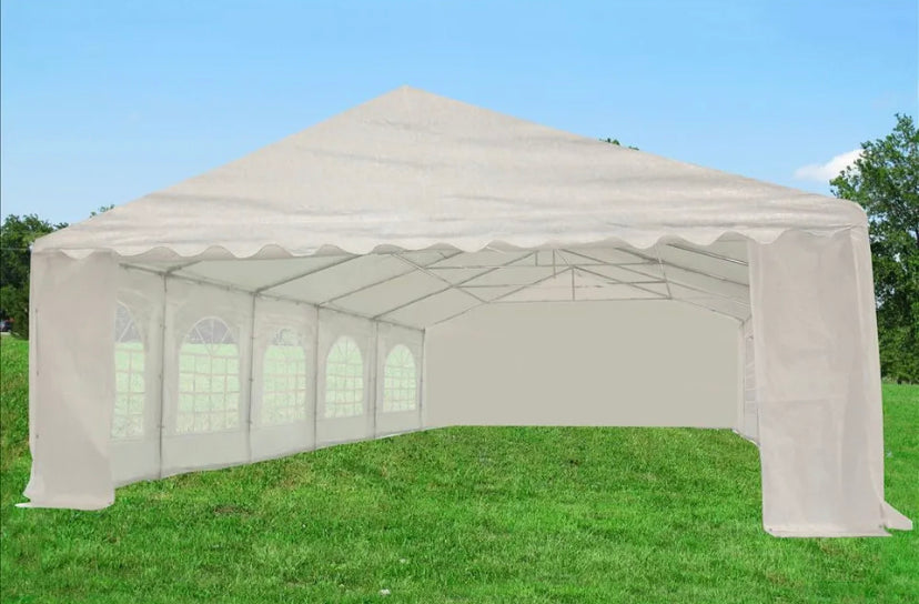 32' x 20' PE Party Tent - Heavy Duty Carport Canopy Wedding Shelter - White