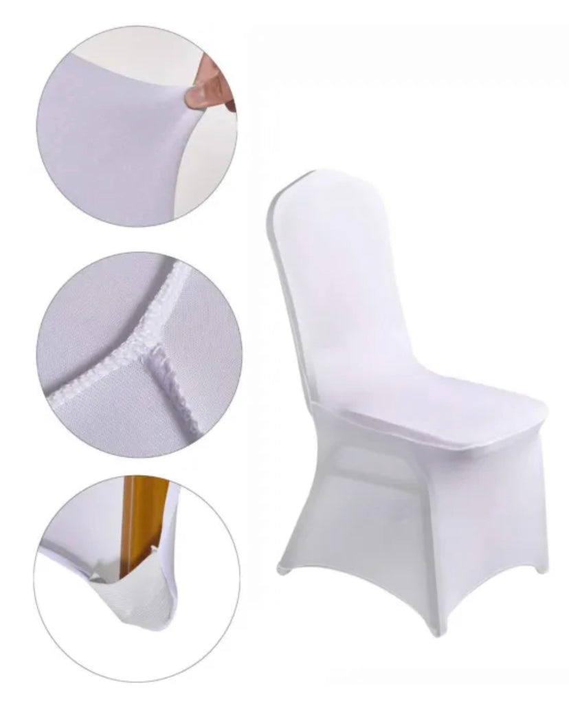 White BANQUET Spandex Chair Cover Flat Front Wedding Party in 50 pcs