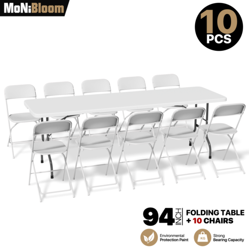 Restaurant Dining Seat Party Desk SET OF 10 FOLDING CHAIR+8 FT PICNIC TABLE SET